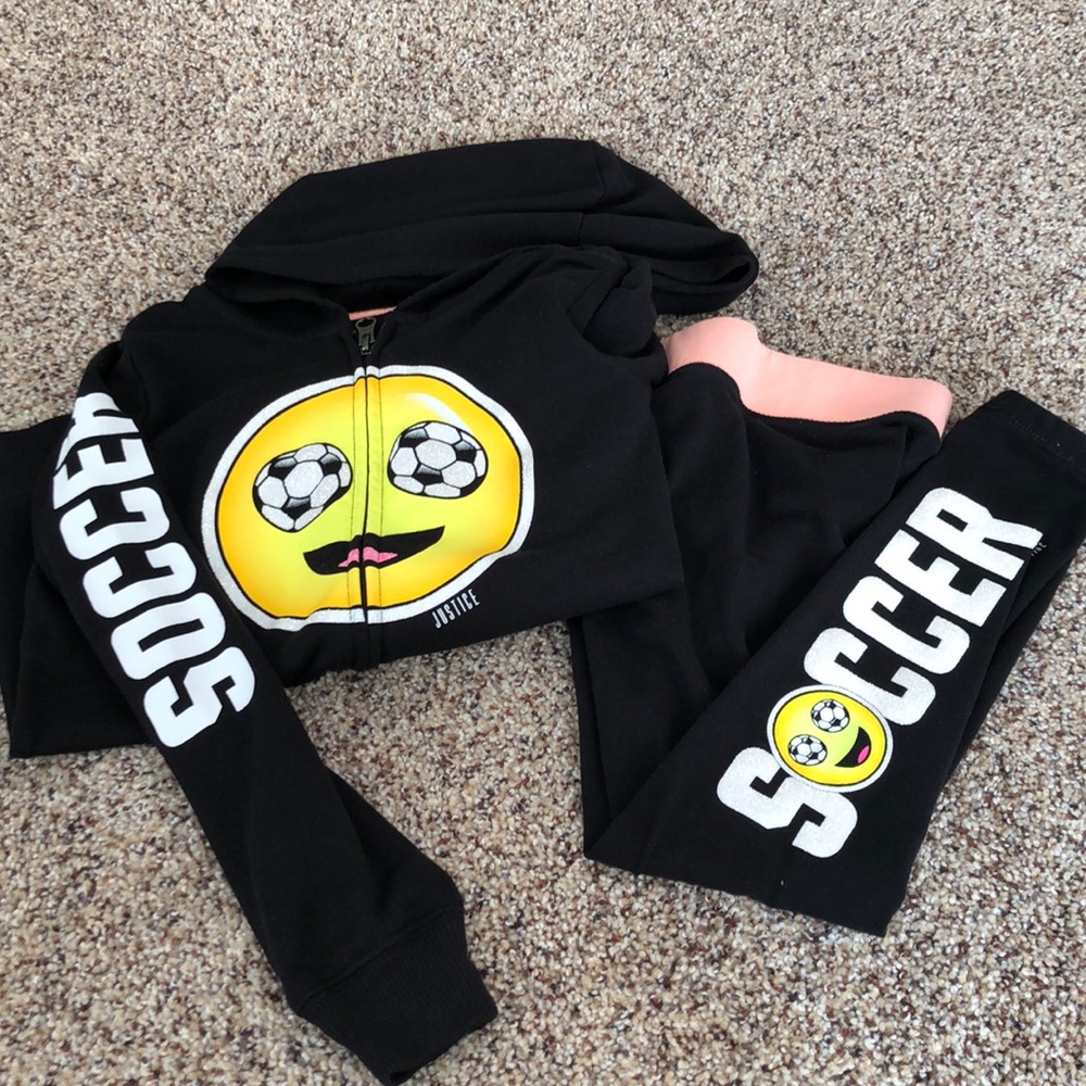 Justice Emoji Soccer hoodie and leggings